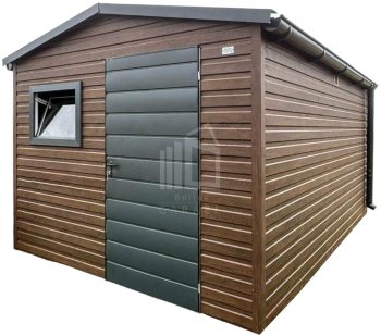 Zahradní domek 2,7x3,5m - dveře - okno - tmavý ořech - imitace dřeva - střecha sedlová - okapy ID1047