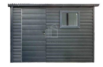 Zahradní domek 3,5x1,2m - 2x dveře - okno - antracit - střecha Spád vpředu - okapy ID1049