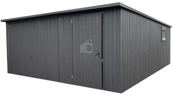 Garáž plechová 5x6 m - výklopná vrata - dveře - okno - antracit - střecha spád dozadu ID1064