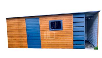 Zahradní domek 5x3m + přístřešek 1m, spád dozadu, světlý ořech TS513 5x3