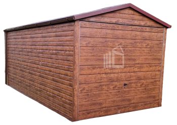 Plechová garáž 3m x 6m, sedlová střecha - výklopná vrata - tmavý ořech, okapy, 3x6 TS493