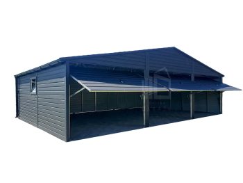 Plechová garáž 9m x 6m, sedlová střecha - 3x vrata + okno + okapy - antracit  9x6 TS491