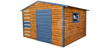 Zahradní domek 3m x 3m + přístřešek 1m, sedlová střecha - dveře - imitace dřeva TS325 3x3