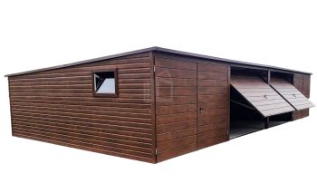 Plechová garáž 12m x 5m, spád dozadu 4x vrata - tmavý ořech TS224 12x5