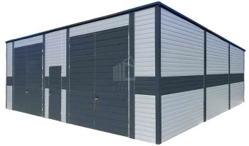 Hala - Plechova garáž 8x9m - 2 x Dvoukřídlá vrata - dveře - hliník - antracit - střecha spád dozadu TS1212