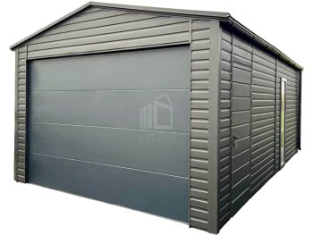 Plechova garáž 5x6m - sekční vrata - okno - dveře - antracit - střecha sedlová - okapy TS1194